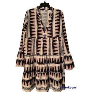 AZTEC Smock Tunic Mini Dress In Black  XL  NWOT